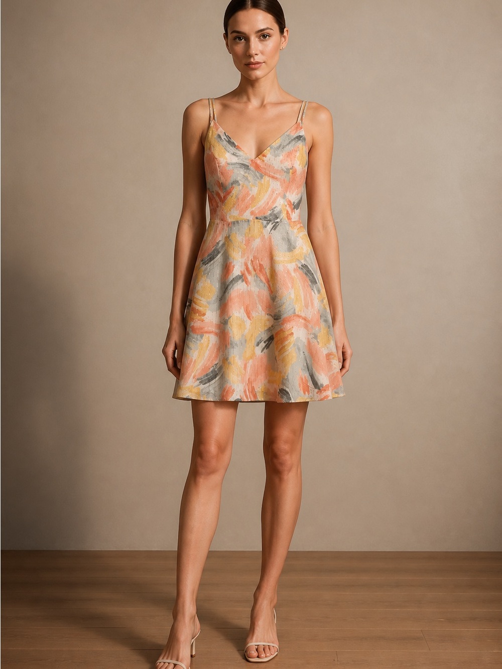 Lulus Revel in the Magic Metallic Stripe Watercolor Skater Dress